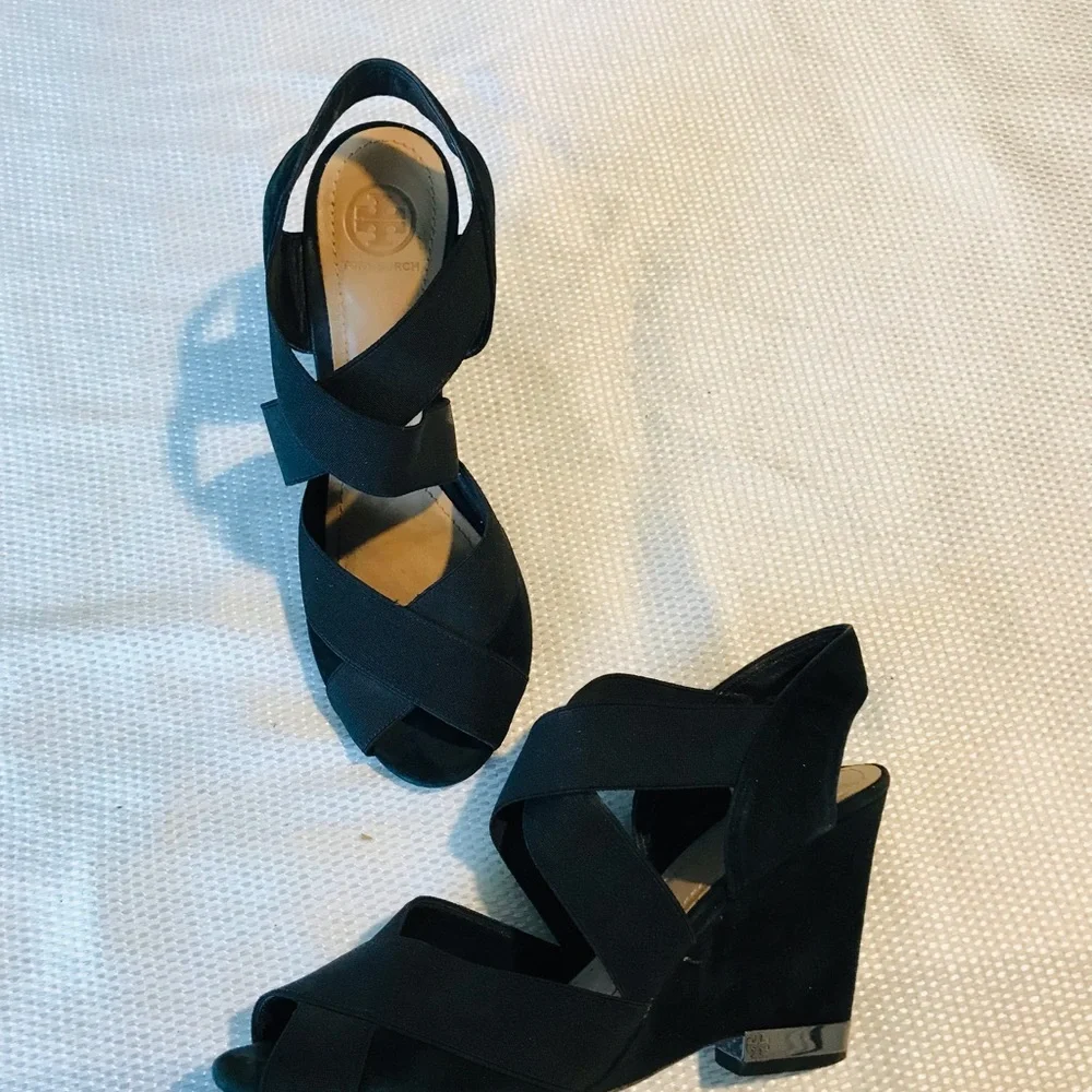 Tory Burch suede Black Wedge Sandals
